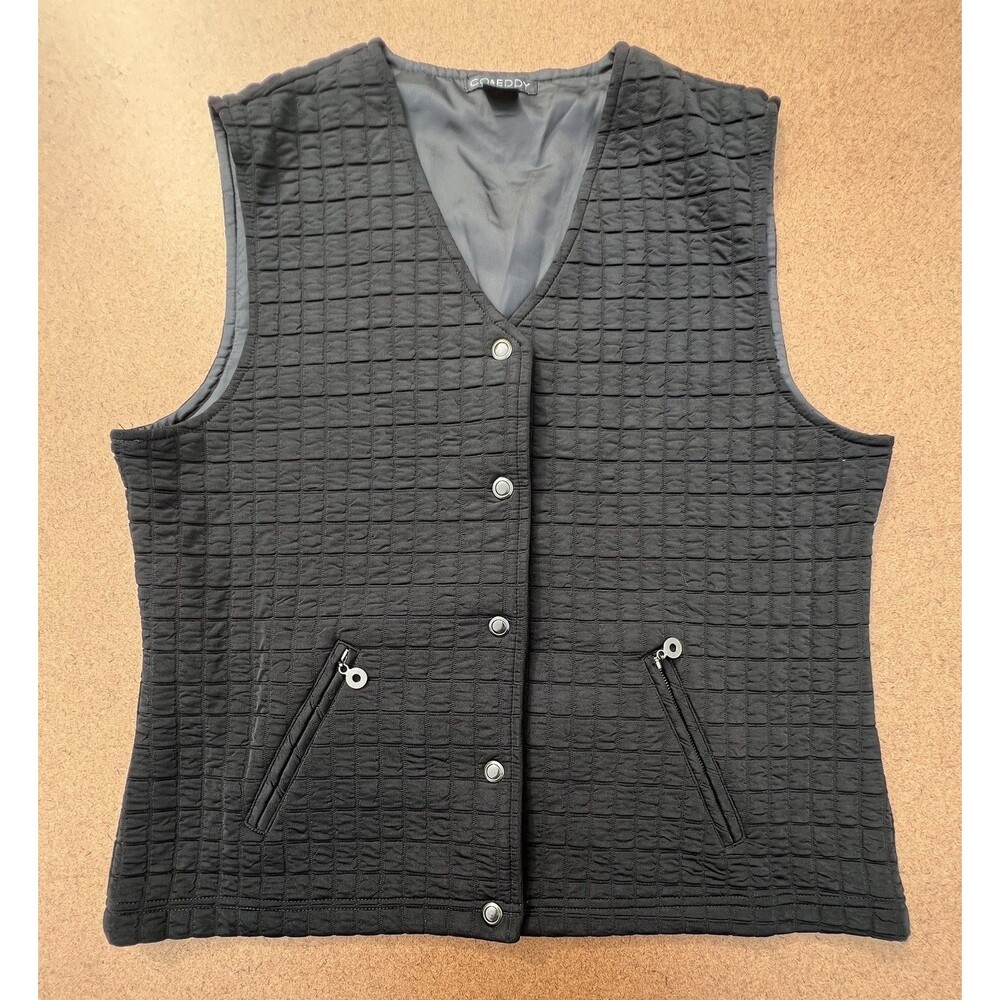 Co & Eddy Women’s Black Vest Quilted / Puckered Size XL Snap Front Academia